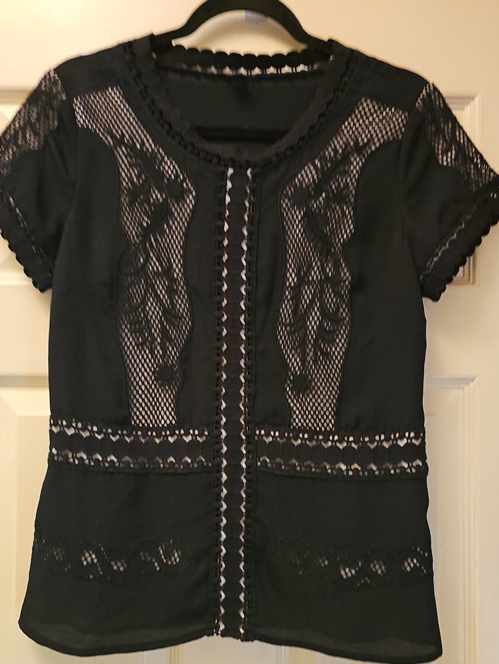 Ann Taylor Black Lace-Panel Short Sleeve Top - Women